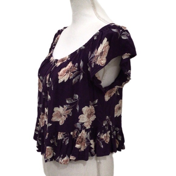 IVY & MAIN Deep Purple Floral Off Shoulder Babydoll Crop Top - Picture 1 of 8